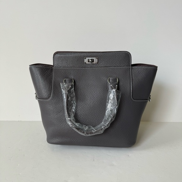 LEATHER INSIDE & OUT | Dark Gray Toolbox Bag Convertible Shoulder Top Handle T14 - Picture 2 of 14